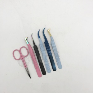 Pince à épiler d'extension de cils en acier inoxydable avec étiquette personnalisée pince à cils à revêtement en poudre multiple à motif de diamant bleu - Product Image 2