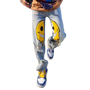 Pantalones Cargo Vaqueros para Hombre, Estilo Largo y Delgado, con Estampado Gráfico Moderno, Bordado, Bolsillo Delantero, Acabado Lavado y Cierre de Cremallera - Product Image 6