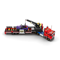 1387PCS Set Blok Bangunan Truk Berat Amerika dengan Crane dan Trailer Lowboy