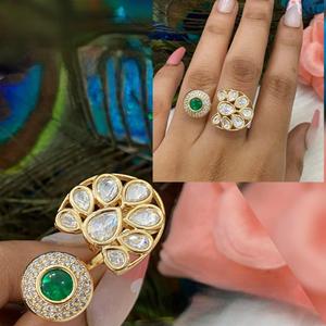 Anillo elegante ajustable Kundan Real chapado en oro de alta calidad a la moda para la función y la colección de ropa de boda para mujer - Product Image 1