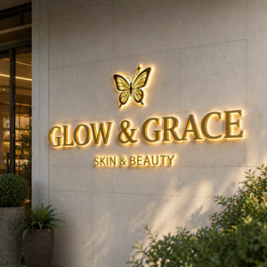 Insegna Lc personalizzata con lettere retroilluminate a LED, logo 3D <span class=keywords><strong>in</strong></span> metallo tagliato al laser, insegna personalizzata per reception aziendale, logo da parete, nome del negozio commerciale - Product Image 1