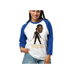 T-shirt Raglan a maniche a 3/4 Daughter Vengeance Collector's in tessuto misto cotone morbido da 4,5 once con logo serigrafato a compressione - Product Image 6