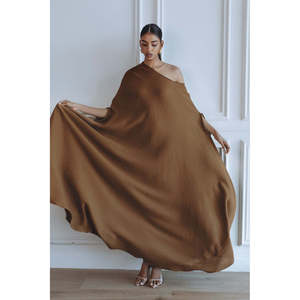Robe Kaftan de Soirée/Formelle Marron en Organza de Haute Qualité pour Femme, Col Bateau Droit, Respirante et Infroissable - Product Image 5