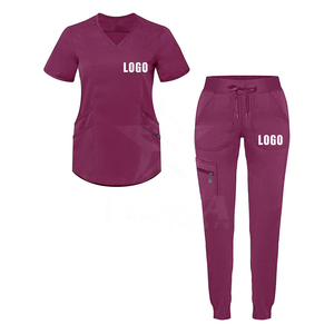 Ensembles unisexe de gommage d'hôpital confortable extensible pour infirmière d'hôpital utilisation de médecin ensembles d'uniformes de gommage col en V manches courtes pantalons de jogging - Product Image 4