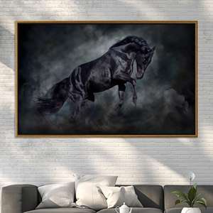 Dramatic Equine Print: Rustic Equine Canvas Artwork, Elegant Home Decor,GOLD <b>FRAMED</b> CANVAS - Product Image 1