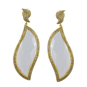 Bijoux en or jaune massif 18 carats avec pierres précieuses Boucles d'oreilles en cristal avec diamant pavé naturel Grossiste de bijoux fins en or véritable diamant - Product Image 1
