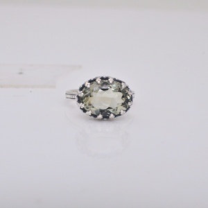 925 Sterling Silver Trendy Statement <b>Ring</b> with Green Amethyst Oval Gemstone Bezel Setting <b>Finger</b> Jewelry - Product Image 2
