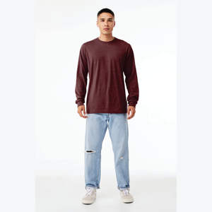 "T-shirt à manches longues Maroon Heather CVC: mélange premium de 52% coton peigné Airlume et 48% Poly, 4.2 Oz, coupe unisexe" - Product Image 4