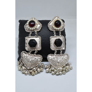 ต่างหูห่วงใหญ่แบบดั้งเดิม ทำมือ ดีไซน์ใหม่ คล้ายทองเหลือง สีเงิน ประดับด้วยหิน สำหรับเด็กผู้หญิงและผู้หญิง - Product Image 2