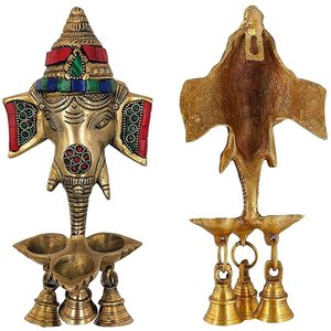 Ganesh Deepak de Latón de Alta Calidad para Colgar en la Pared con Campanas, Escultura Icónica India Hecha a Mano a Precio de Mayoreo - Product Image 2