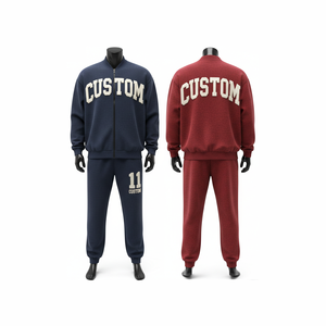 Chándal Personalizado para Hombre con Cremallera Completa, Cuello Alto, Mezcla de Poliéster y Algodón, Rojo Jaspeado, Estampado de Letras, Ropa Casual de Otoño - Product Image 3