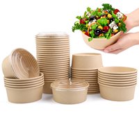 Bol en papier kraft jetable avec couvercle 500ml 1000ml Contenant alimentaire en papier pour soupe et salade à emporter