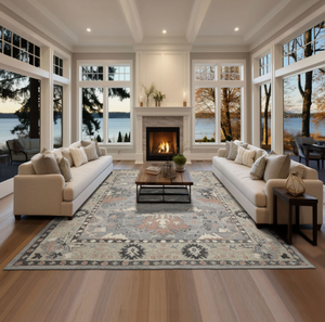 Handmade Luxury Oushak Blue Floral Area Rug Modern Knots Design for Living room hotel office commercial home - Product Image 1