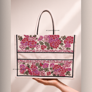 Sac fourre-tout en toile géométrique perlé fait main avec poignée en bambou, brodé noir de luxe, par Glitter Exports (vente en gros) - Product Image 3