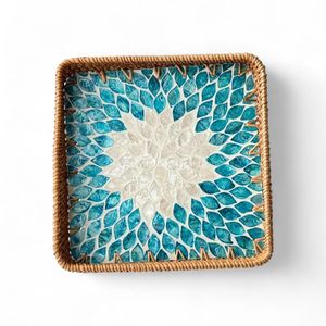 Bandeja Decorativa Hecha a Mano de Ratán con Incrustaciones de Madreperla, Ecológica, con Incrustaciones de Concha Natural para Mesa de Hogar o Cocina - Product Image 1