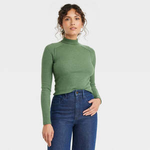 Maglione Verde da Donna a Collo Alto a Costine, Traspirante e Confortevole, Taglia S Universale, Stampa Casual Autunno Inverno, per Ragazze e Signore - Product Image 1
