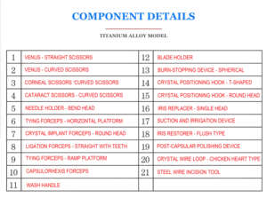 Juego de instrumentos de cirugía de catarata oftálmica Manual de titanio de 21 piezas CE certificado Clase I Metal reutilizable Med Corporation - Product Image 6