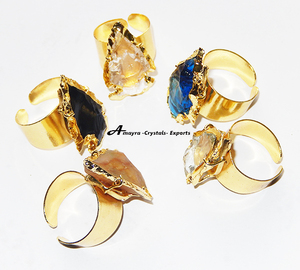 Latest 2022 Carved Golden Electroplated Arrowhead Finger Rings Handmade Arrowhead <b>Top</b> Quality From Amayra <b>Crystals</b> India - Product Image 2