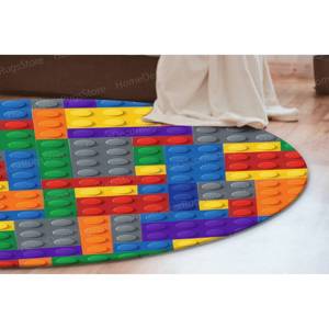 Tapis coloré en blocs de construction, tapis tendance pour enfants, facile à nettoyer, avec poils doux - Product Image 3