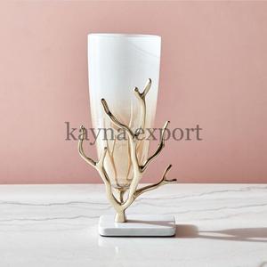 Luxury Handmade Glass Vase With Gold Metal Long Leaf Design For Wedding Tabletop Decor And Flower Arrangement Elegant Metal Vase - Product Image 5