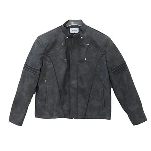 Streetwear rétro pour hommes Veste décontractée à épaules courtes en peau de mouton PU Canvas Veste en cuir polyvalente en peau de mouton Vêtements pour hommes - Product Image 6