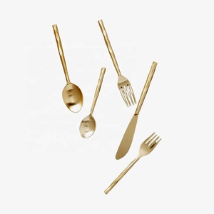 New Design Flatware Set Stainless Steel <b>Gold</b> Plated With Long Round Handle Flatware Cutlery Set Flatware Sets - Product Image 1