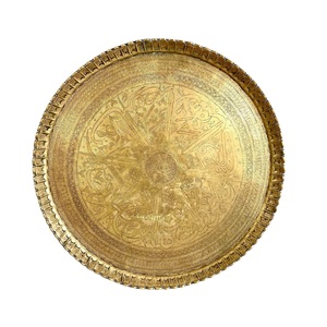 Plateau de forme ronde décoratif en laiton massif plateau de service de table élégant organisateur de rangement en or pour parfum bijoux nourriture thé bougie - Product Image 1