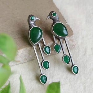 New Trending Monalisa Stone Drop <b>Stud</b> Earring Silver Parrot Dangle Earrings Lightweight Indian Fashion Wholesale Accessory - Product Image 4