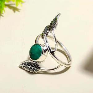 Producto más vendido en 2025 Piedra preciosa de ónix verde natural Anillo con forma de hoja de Plata de Ley 925 para uso diario Joyería Bohemia - Product Image 3