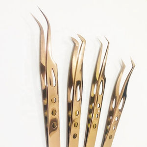 Pince à épiler d'extension de cils en acier inoxydable japonaise personnalisée en gros faite à la main en fibre d'or rose lisse - Product Image 1