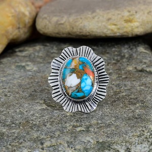 Spiny Oyster Ring Copper Turquoise Ring 925 Sterling Silver Gemstone Ring Silver Ring For Women Holiday <b>Jewelry</b> <b>Handmade</b> <b>Jewelry</b> - Product Image 1