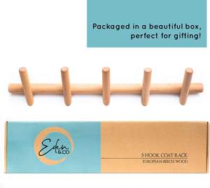Porte-manteau et chapeau mural moderne 5 crochets, beau cintre d'entrée en bois avec chevilles-Chambre et salle de bain en bois Robe Rac - Product Image 6