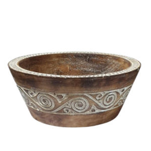 Bol de service en bois sculpté à la main de qualité supérieure, écologique, en bois de manguier, bol à salade de fruits, design floral pour la maison et les restaurants - Product Image 3