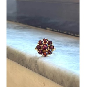 Anillo de flor granate rojo hecho a mano, joyería nupcial Floral, Plata de Ley 925, anillo de boda elegante chapado en oro de 14 quilates - Product Image 1