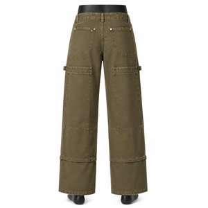 Pantalon cargo vintage délavé pour homme, en coton épais, style workwear, multi-poches, streetwear, coupe ample - Product Image 2