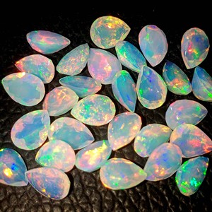 Lot de pierres précieuses d'opale éthiopienne rougeoyante Lot d'opale à facettes incroyable Gemmes d'opale de feu multiples Gemmes polies en forme de poire pour la fabrication de bijoux - Product Image 4