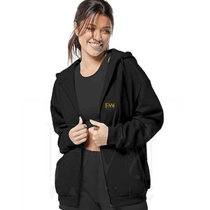 Sudaderas con capucha de manga larga para mujer de alta calidad con logotipo frontal Color personalizado Diseño de hombros hacia abajo Cremallera negra para uso deportivo de invierno - Product Image 4