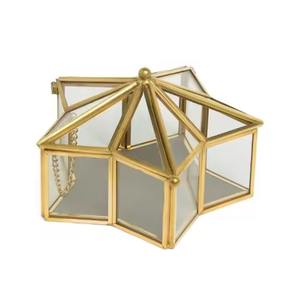 Boîte de rangement en verre de forme personnalisée, cadre en métal doré antique, décoration de maison écologique, pour bagues, boucles d'oreilles, colliers, bijoux - Product Image 5