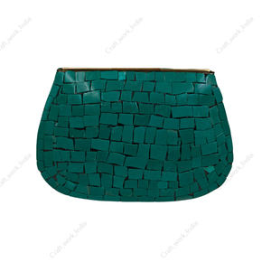 Handmade <b>Green</b> Mosaic <b>Clutch</b> Bag with Red Inlay Metal Evening Party Wedding Designer Handbag Luxury Purse for Women - Product Image 4
