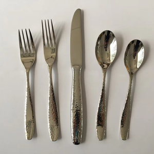 Unique Hammered Handle Stainless Steel Cutlery Set Silver Spoon and Fork <b>Flatware</b> for Parties - Product Image 1