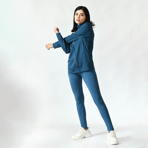 Conjunto Deportivo de Dos Piezas para Mujer, Alta Elasticidad, 100% Algodón, Transpirable, Ecológico, Felpa Reversible, Estilo Hip-Hop, Invierno, 220g - Product Image 4