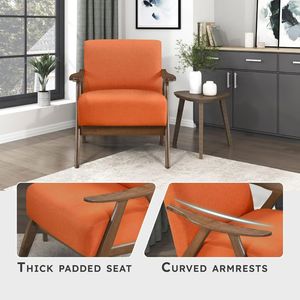 Sillón Moderno Escandinavo de Tela Naranja con Estructura de Madera de Nogal, Sillón Tapizado, Asiento Decorativo para Sala de Estar y Hogar - Product Image 6