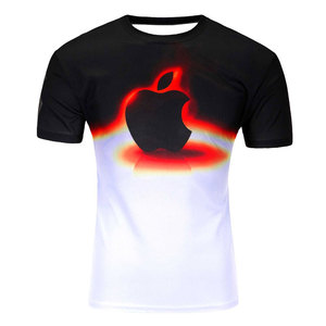 T-shirt personnalisé pour homme, dégradé noir et blanc |   T-shirt graphique Neon Glow Apple |   Haut décontracté sportif à logo imprimé numériquement sur le devant – Vente en gros - Product Image 1