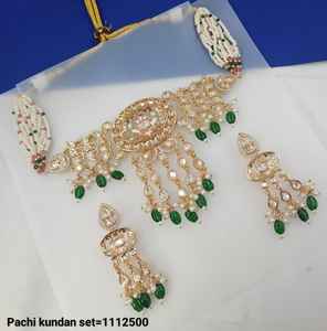 Top qualité nouveau Design plaqué or perle Pachi Kundan collier ras du cou avec boucles d'oreilles ensembles de bijoux de mariée indiens traditionnels - Product Image 3