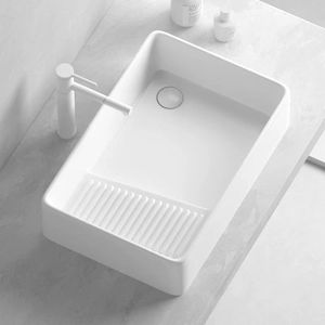 Fabbrica di alta qualità bianco controsoffitto della vasca della lavanderia rettangolare <span class=keywords><strong>bagno</strong></span> arte ceramica lavabo lavabo <span class=keywords><strong>con</strong></span> Washboard - Product Image 5