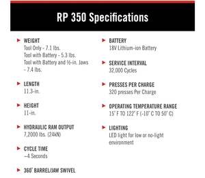 Precio de fábrica NUEVO Kit de herramientas de prensado ProPress 67053 RP 350 de 8 piezas con cargador de batería de 18 voltios, 4 mordazas de prensado de 1/2 a 2 pulgadas y estuche - Product Image 4