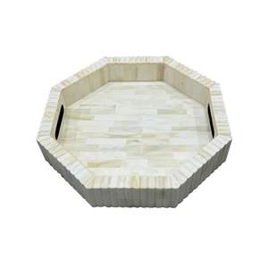 Factory Hot Sale <b>Ramadan</b> Eid Gift Round Acacia Wood Resin Inlay <b>Chocolate</b> Serving Tray Bone Inlay Dessert Serving Tray - Product Image 5