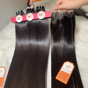 Raw Vietnamese Bone Straight Natural <b>Black</b> <b>Hair</b> <b>Extensions</b> Remy Double Machine Weft Bundles 100% Cuticle Intact Smooth Texture - Product Image 3