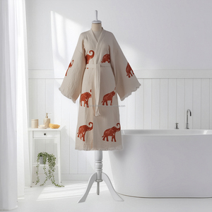 Bata Kimono Ligera de Algodón Turco Estampada a Mano para Verano, Bata de Baño 100% Algodón Tejido Transpirable para Mujer y Hombre, Primavera/Verano - Product Image 3