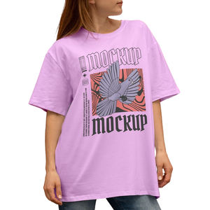 T-shirts en coton surdimensionnés pour femmes imprimés sur mesure 3D Design Denim lourd motif creux grande taille tenues d'épaule tombante trou - Product Image 4